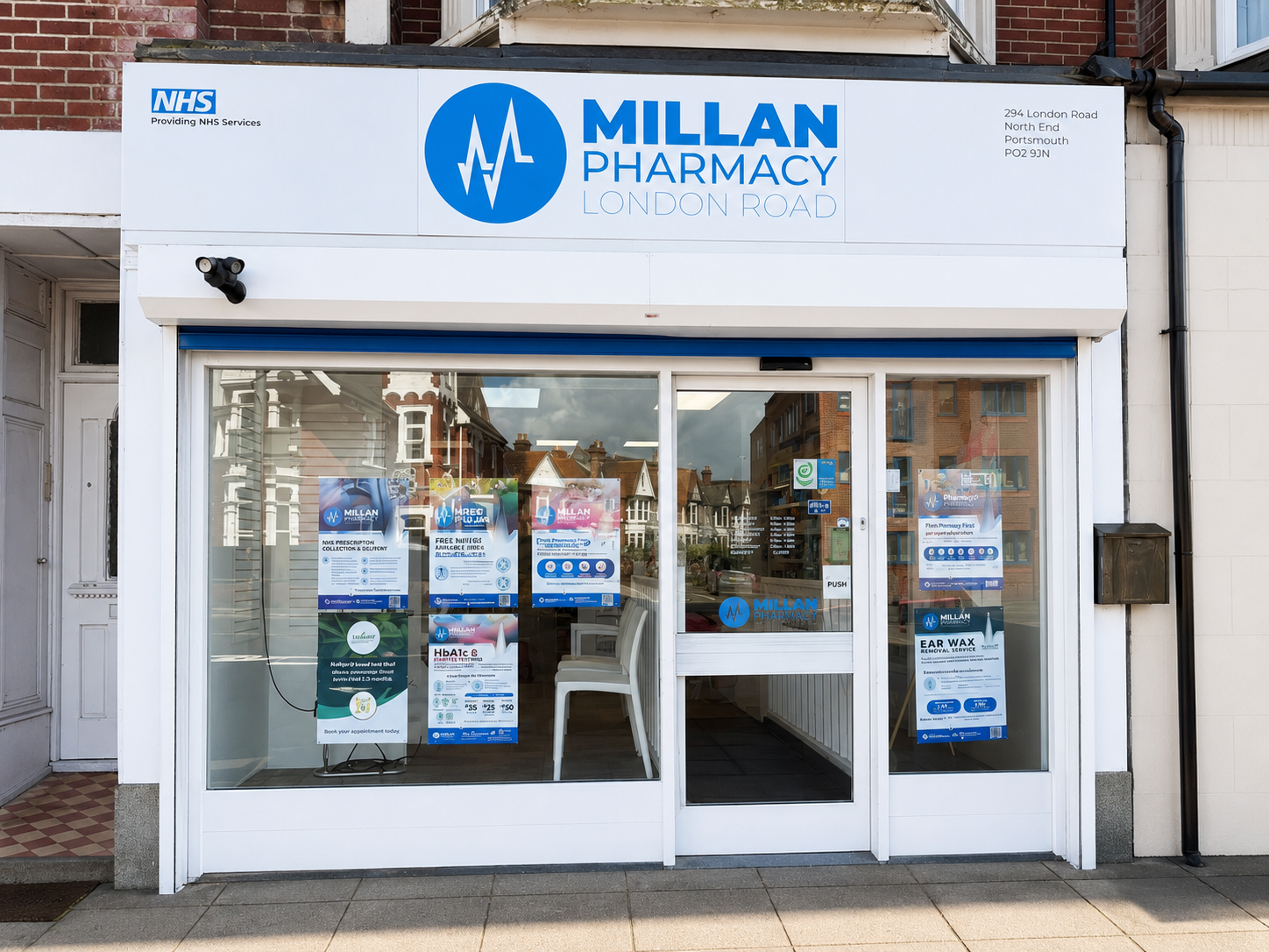 Millan Pharmacy London Road storefront open during the day