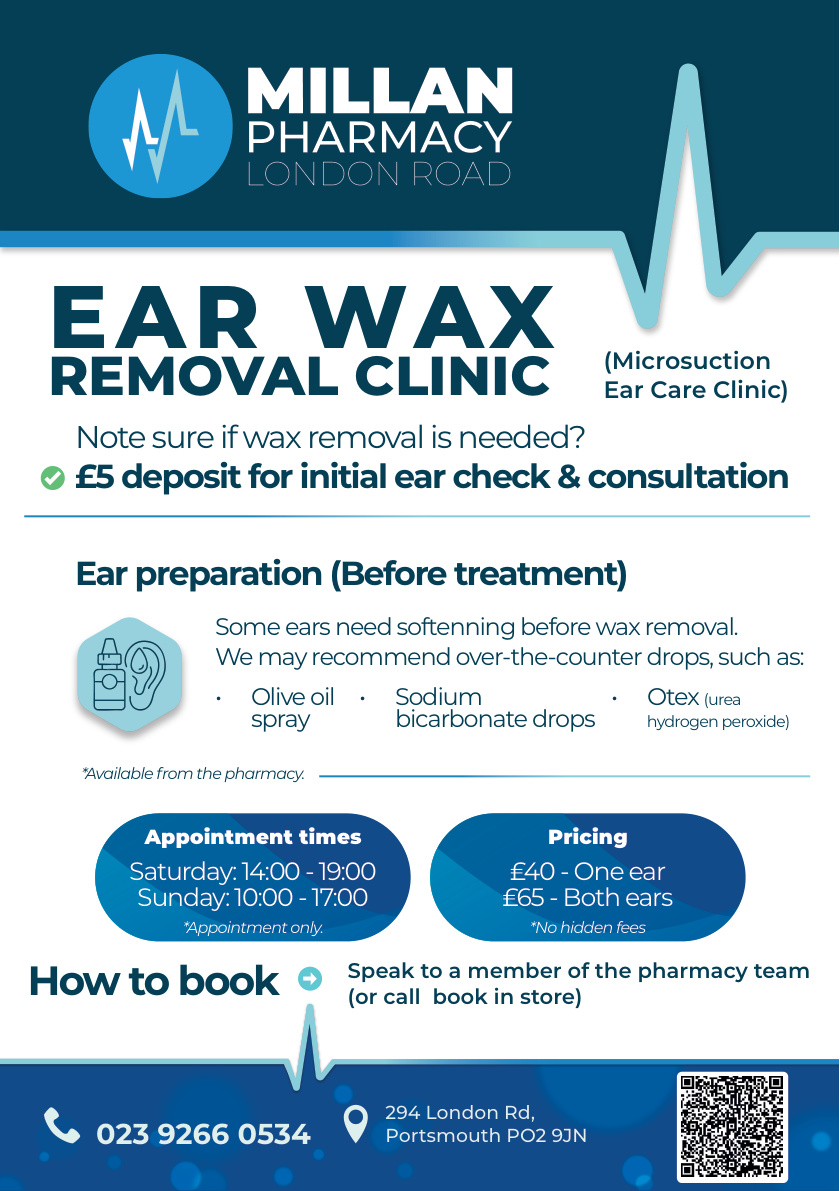 Millan Pharmacy Ear Wax Removal Clinic poster