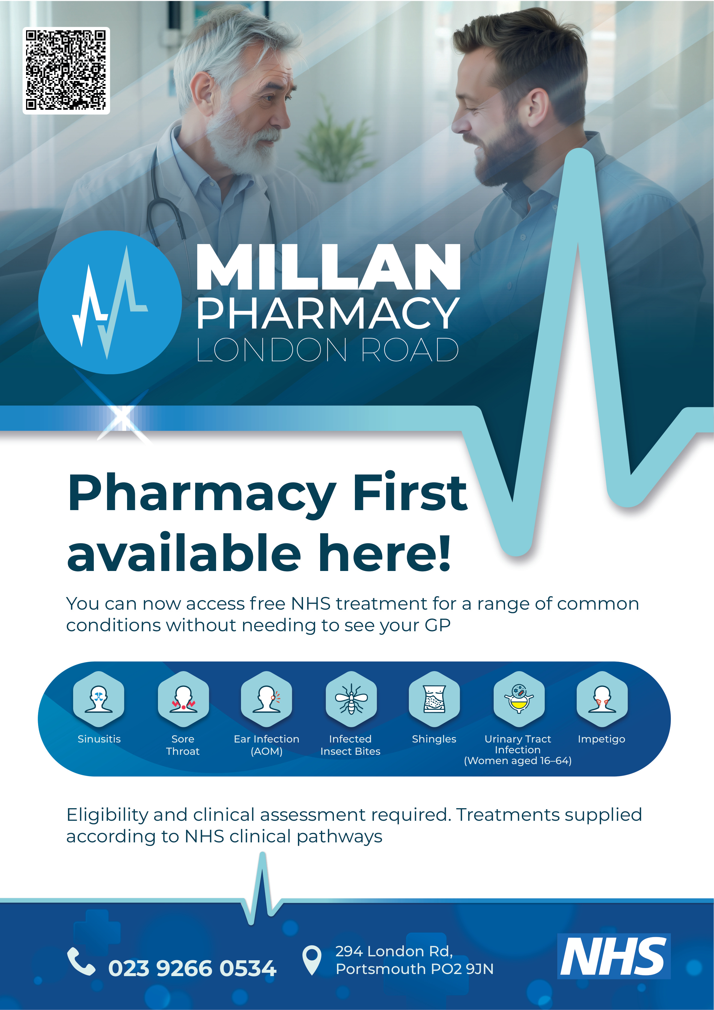 Millan Pharmacy Pharmacy First NHS service poster