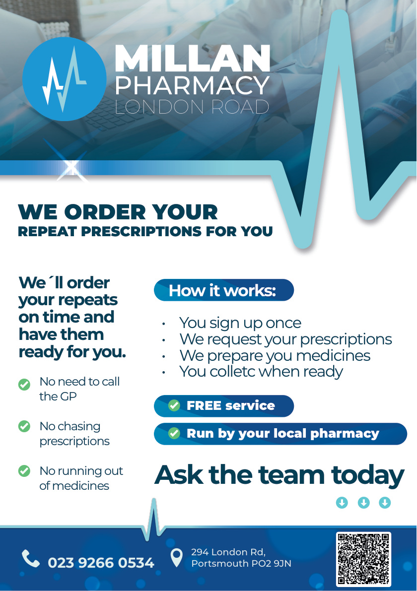 Millan Pharmacy Repeat Prescription Management Service poster